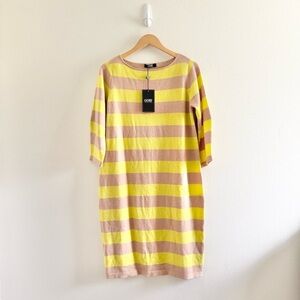NWT Gobi Mongolian Cashmere Striped Yellow Tan Sweater Dress size Large
